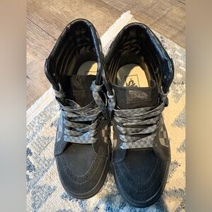 Vans black/gray checkerboard hi top skateboard sneaker